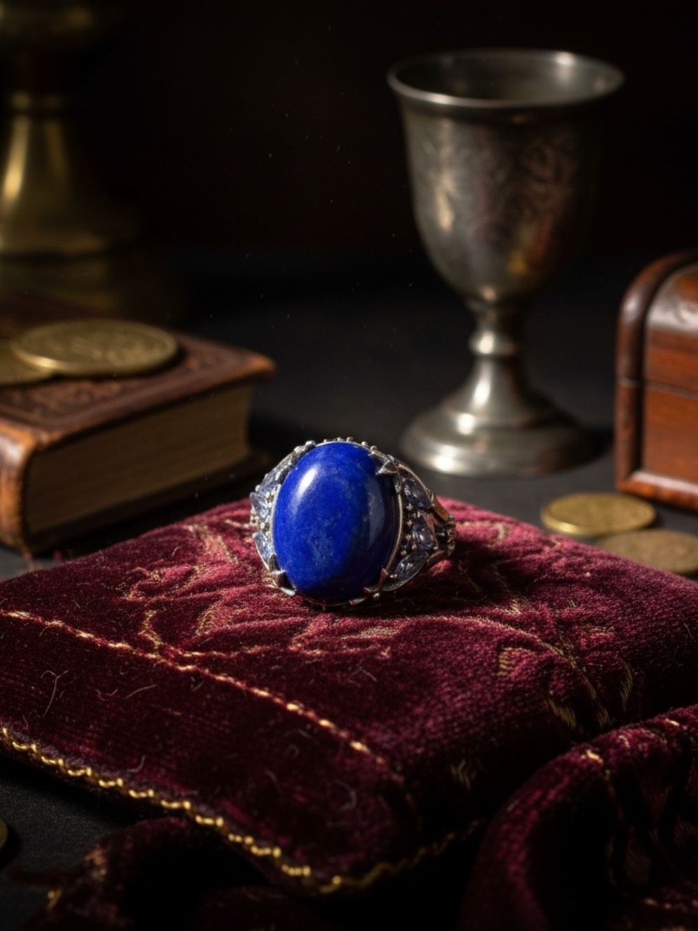Blue Lapis Statement Ring - Sterling silver stamped & signed size 6 - Picture 2 of 5
